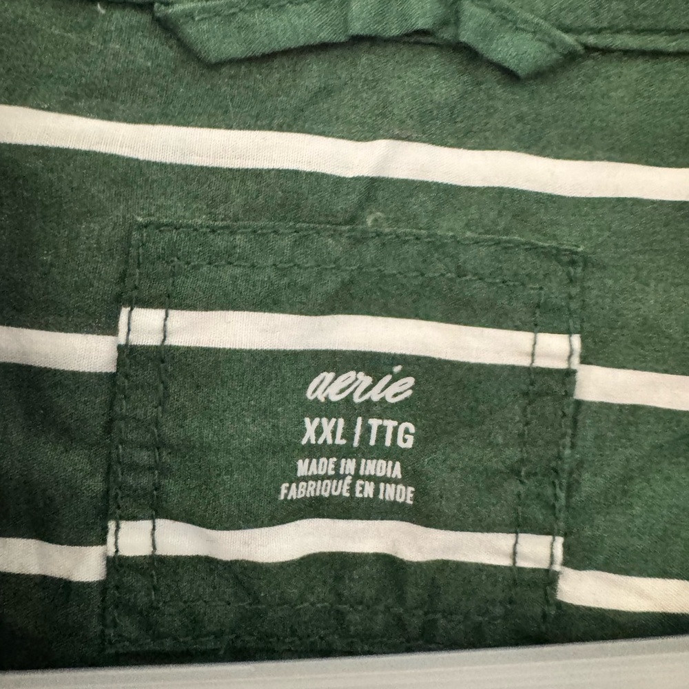 aerie Green and White Striped Casual Button-Up - Picture 3 of 3